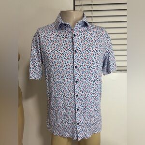 Hart Schaffner Marx Shirt Men's M White Hartsoft Luxury Cotton Sharks All Over